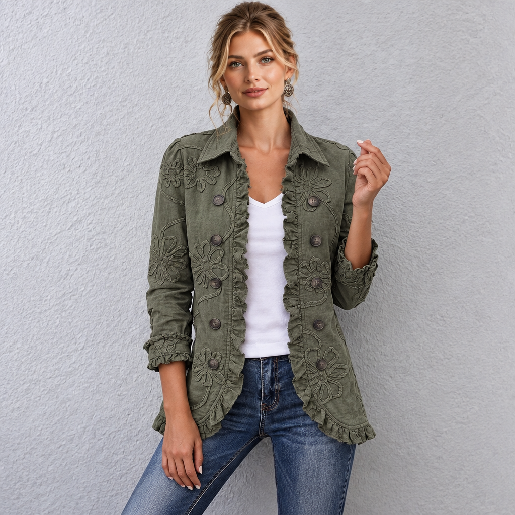 Veste Croisée à Revers Crantés