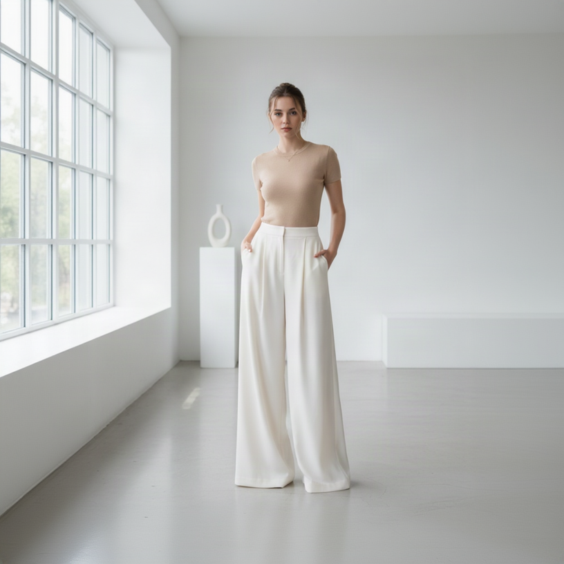 Pantalon Palazzo Crème - Look Complet