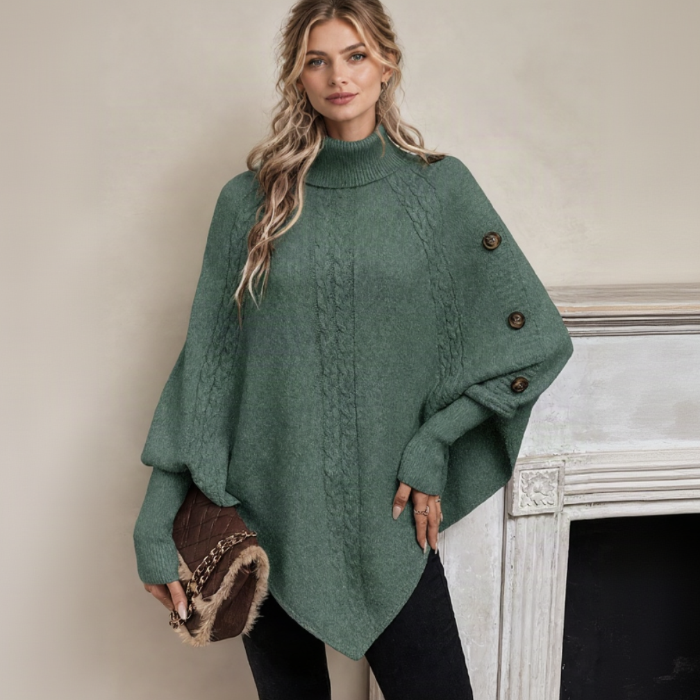Pull poncho vert avec le mannequin