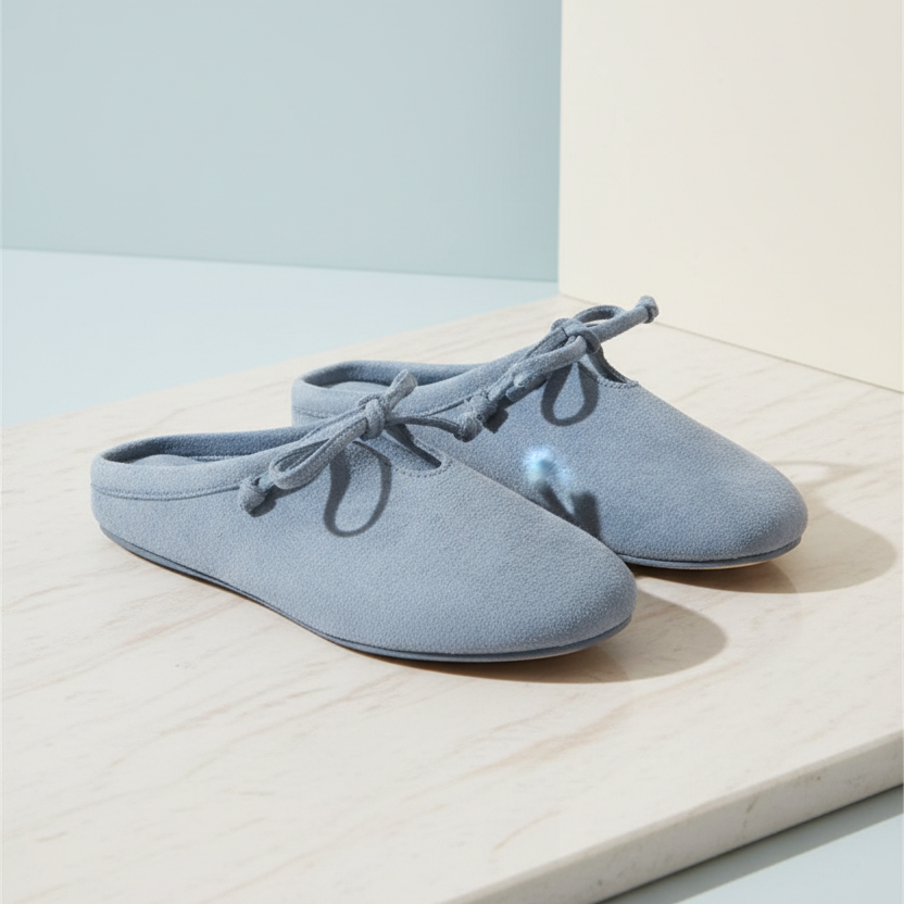 Modèle bleu poudré avec fond studio bleu clair