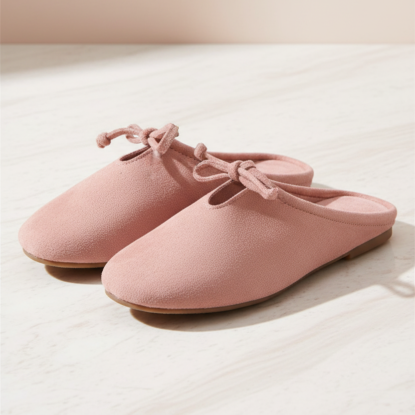 Modèle rose poudré avec fond studio blush