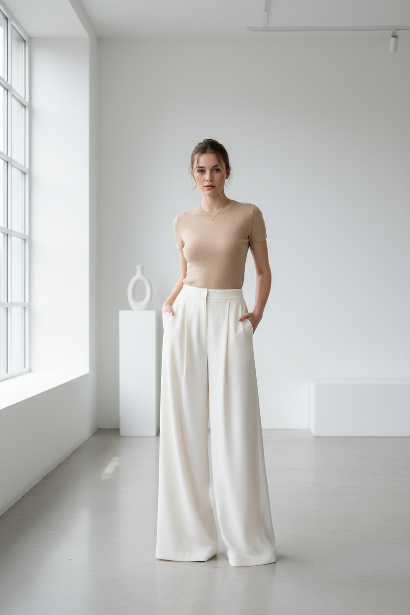 Pantalon Palazzo Crème - Look Complet