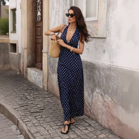 Robe Bleu Marine à Pois