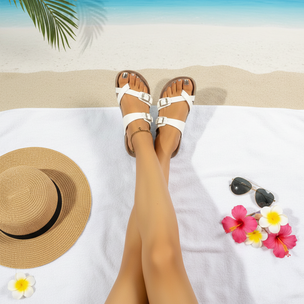 Sandales blanc - advertising flat lay