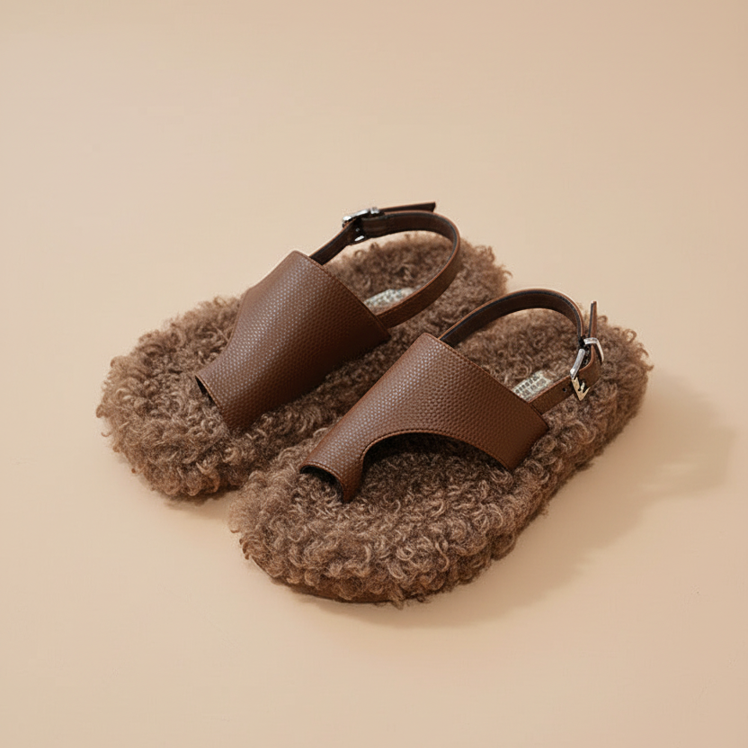 Sandales marron avec doublure fourrée marron