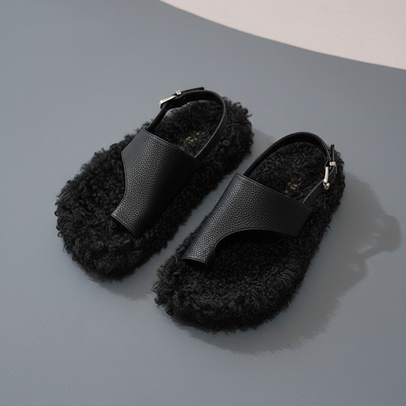 Sandales noires avec doublure fourrée noire
